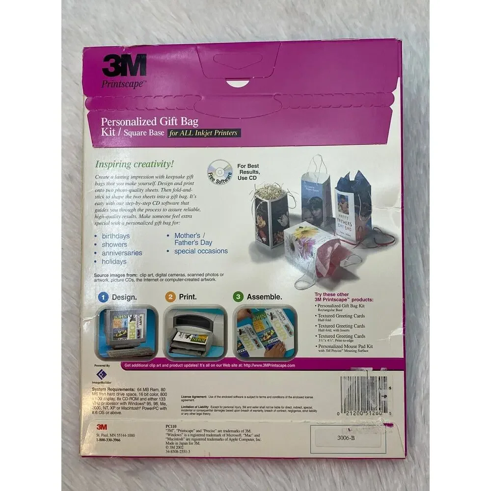 3M Printscape Personalized‎ Gift Bag Kit Square Base For All Inkjet Printers